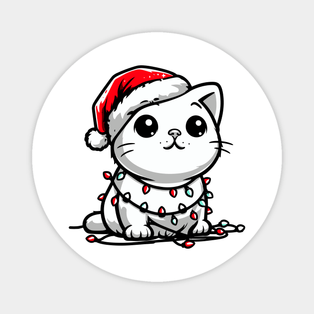 Cute Christmas Cat Santa Hat Christmas Lights Adorable Magnet by Francois Ringuette